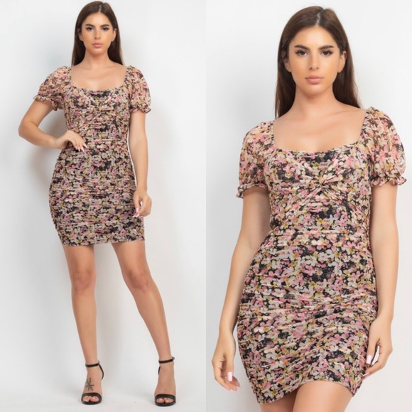 Floral print overlay mesh dress - Picture 4 of 14
